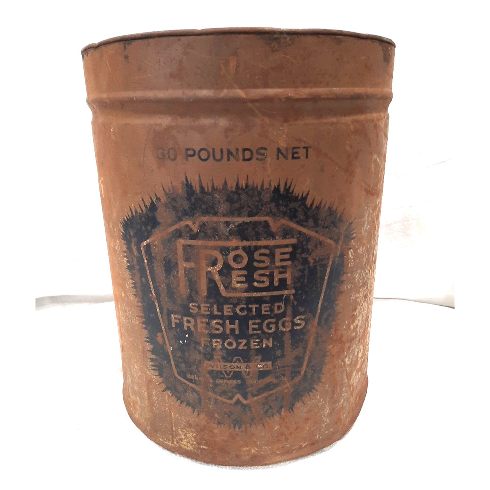 VTG Wilson & Co Egg Tin 30 lb Fresh Eggs Frozen Farm Primitive Metal 12.5"